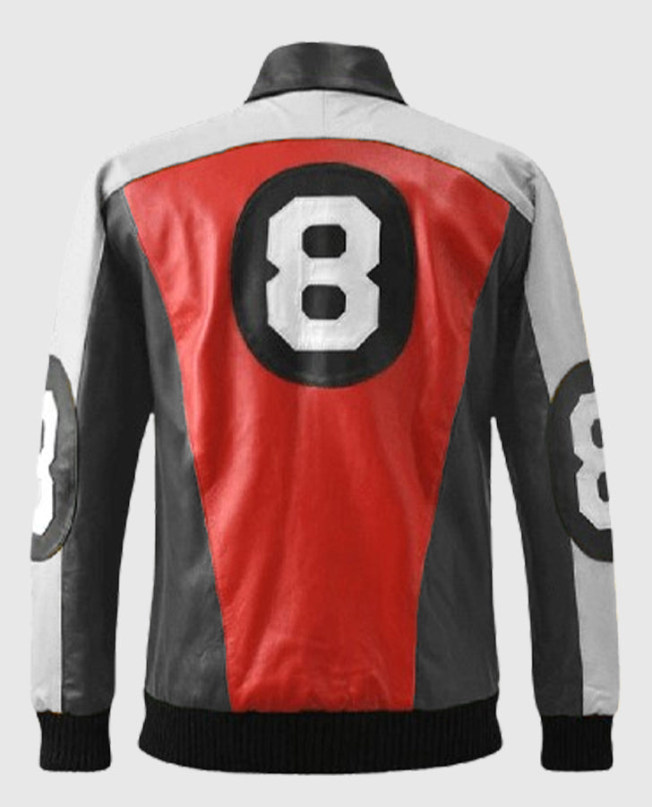 8 Ball Pool David Puddy Red & Black Bomber Leather Jacket for Men - back view
