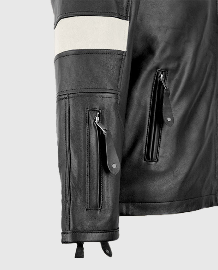 Keanu Reeves John Wick Black Biker Leather Jacket for Men - detail view