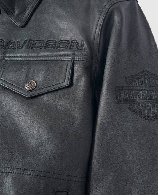Men's Harley Davidson Iron Mountain Charcoal Black Leather Jacket - side angle view