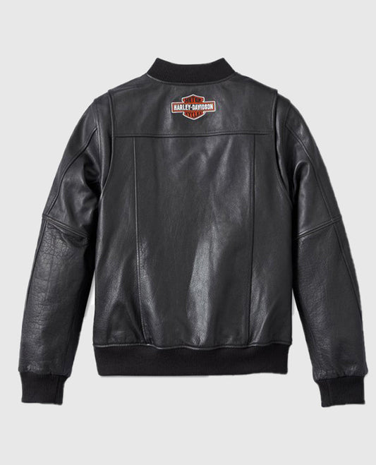 Women's Harley Davidson Piper Black Bomber Leather Jacket - side angle view