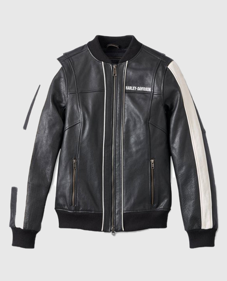 Women's Harley Davidson Piper Black Bomber Leather Jacket - back view