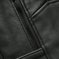 Men's Classic Black Leather Vest – Custom Fit | Genuine Leather - collar and zip close-up