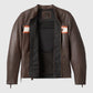 Men's Victory Lane II Brown Leather Jacket – Custom Fit - collar and zip close-up