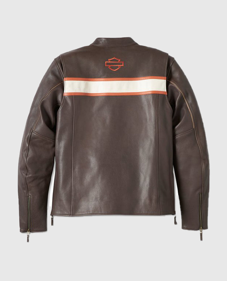 Men's Victory Lane II Brown Leather Jacket – Custom Fit - side angle view