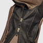 Women's H-D Triple Vent System Gallun Leather Riding Brown Jacket - collar and zip close-up