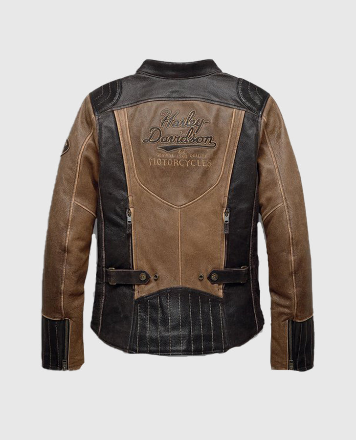 Women's H-D Triple Vent System Gallun Leather Riding Brown Jacket - side angle view