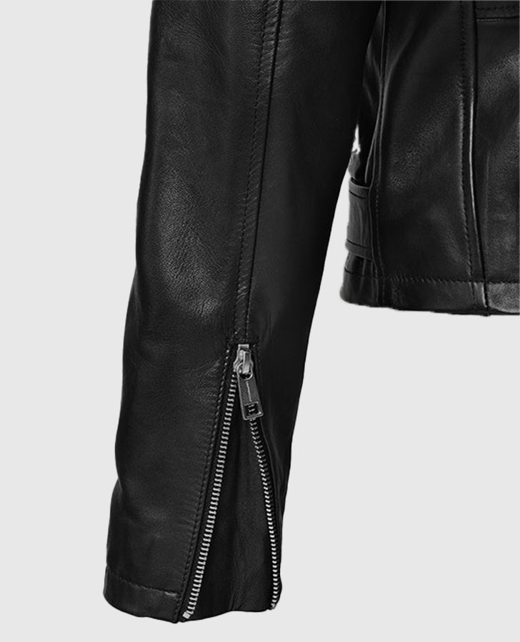 Lucy Hale Black Biker Leather Jacket for Women – Custom Fit - detail view