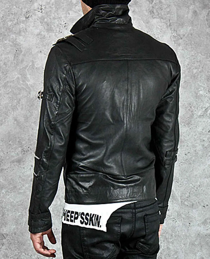Bad Michael Jackson Black Leather Jacket for Men – Premium Outerwear - detail view