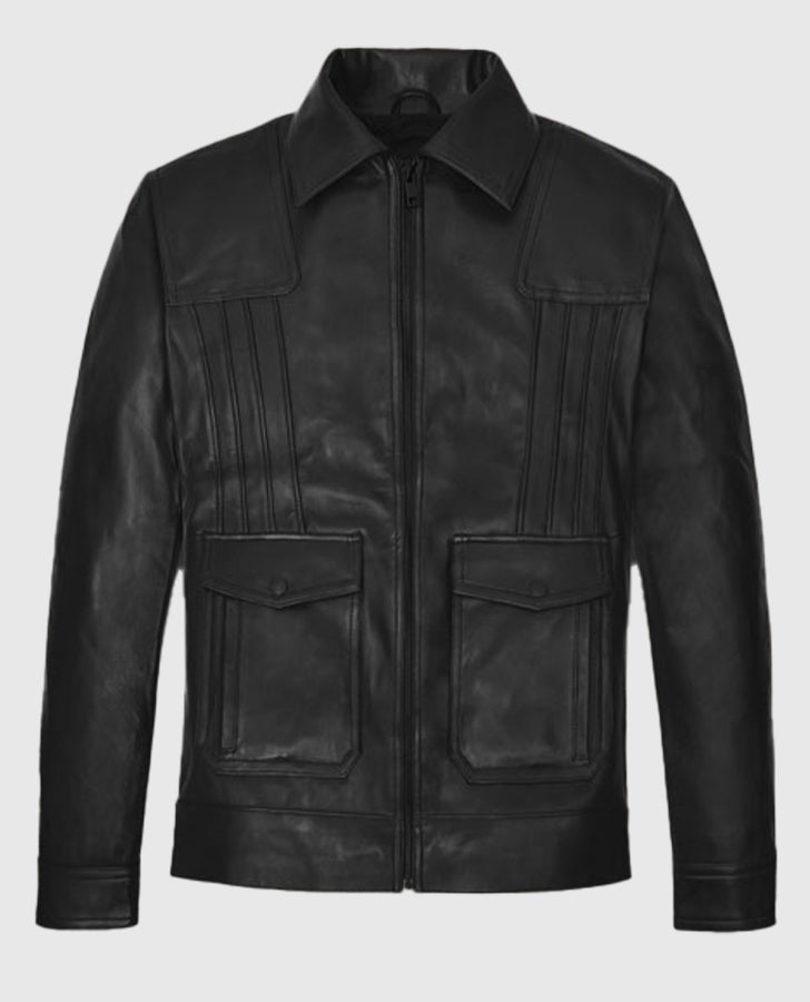 Aaron Taylor Johnson Black Leather Jacket for Men | Genuine Leather - back view