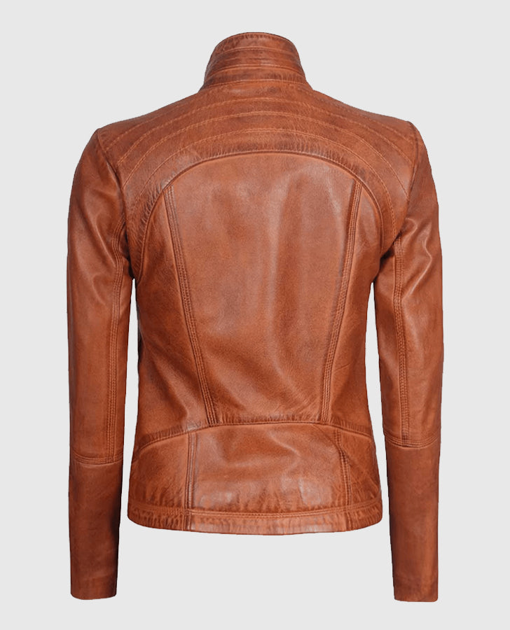 Women's Acerra Real Cognac Brown Leather Jacket – Custom Fit - back view