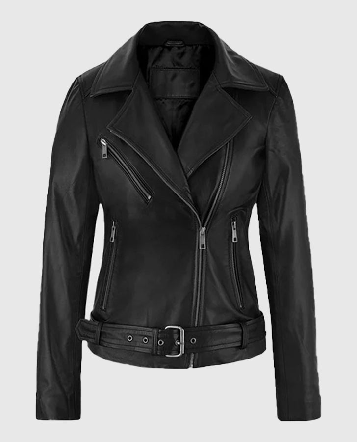Adele Exarchopoulos Black Leather Jacket for Women - back view
