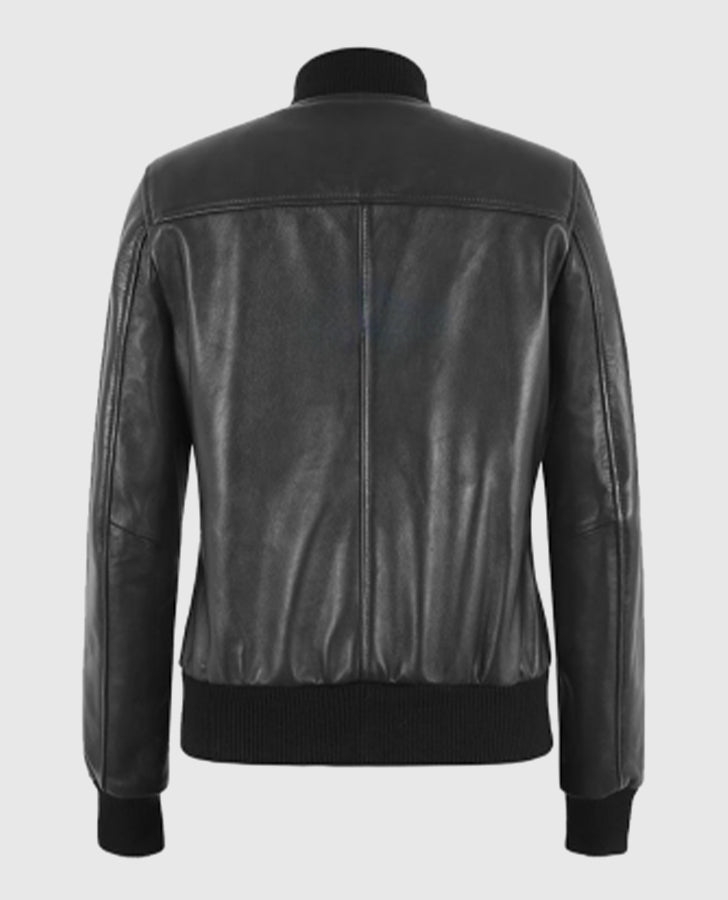 Alpha 2 Women's Black Bomber Leather Jacket – Premium Outerwear - back view