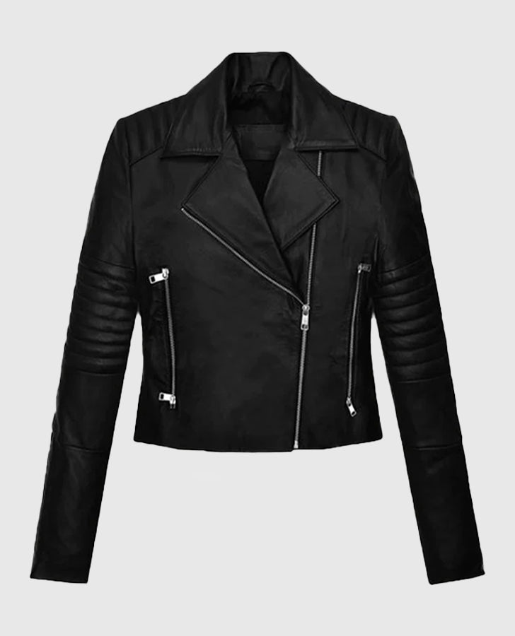 Amanda Seyfried Black Leather Jacket for Women – Premium Outerwear - back view