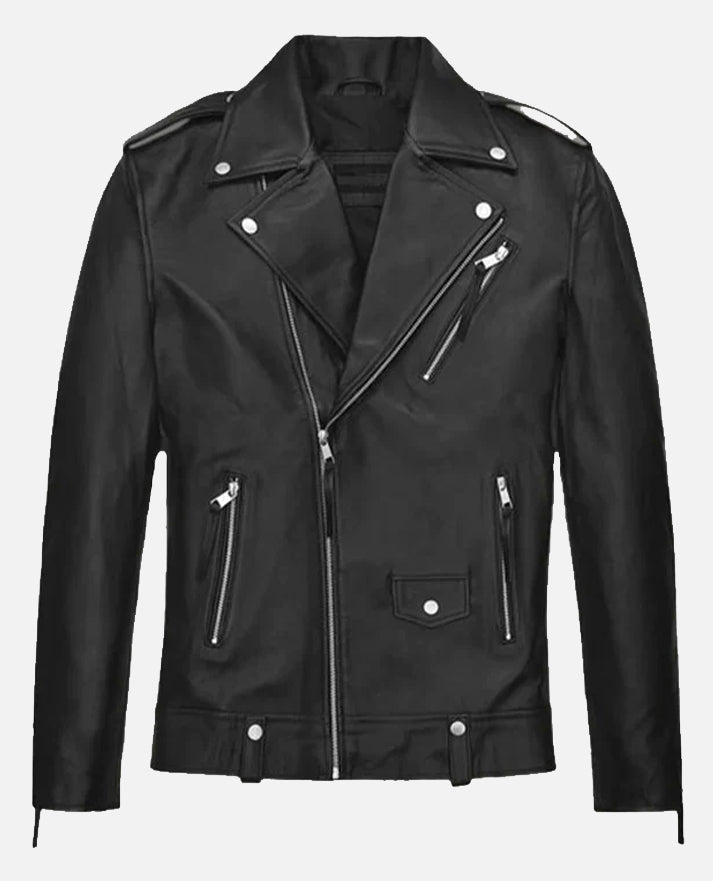 Ansel Elgort Black Leather Jacket for Men – Custom Fit - back view