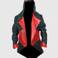 Assassins Creed 3 Black and Red Hooded Leather Jacket for Men - back view