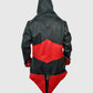 Assassins Creed 3 Black and Red Hooded Leather Jacket for Men - side angle view