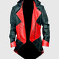 Assassins Creed 3 Black and Red Hooded Leather Jacket for Men - model wearing the jacket