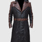 Assassins Syndicate Jacob Frye Long Leather Trench Brown Coat for Men - collar and zip close-up