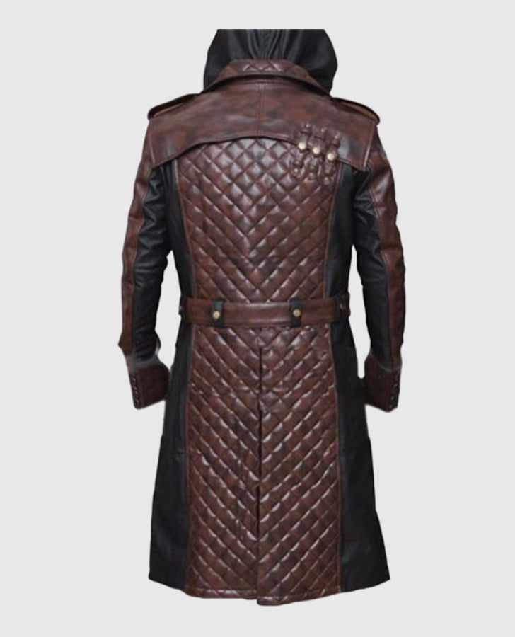 Assassins Syndicate Jacob Frye Long Leather Trench Brown Coat for Men - side angle view