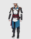 Assassins Creed 3 White and Blue Hooded Leather Jacket for Men - front view