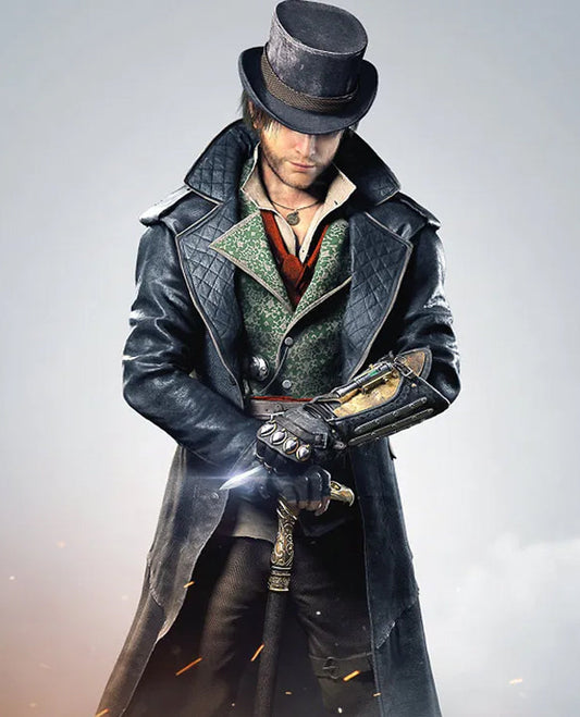 Assassins Syndicate Jacob Frye Long Leather Trench Brown Coat for Men - front view