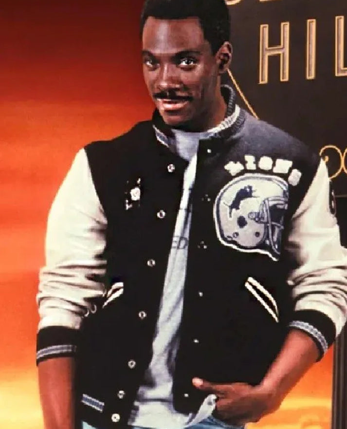 Axel Foley Detroit Lions Black Leather Jacket for Men - front view