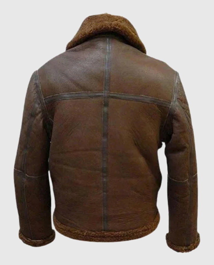 Men's B3 Aviator RAF Brown Shearling Flight Bomber Leather Jacket - back view