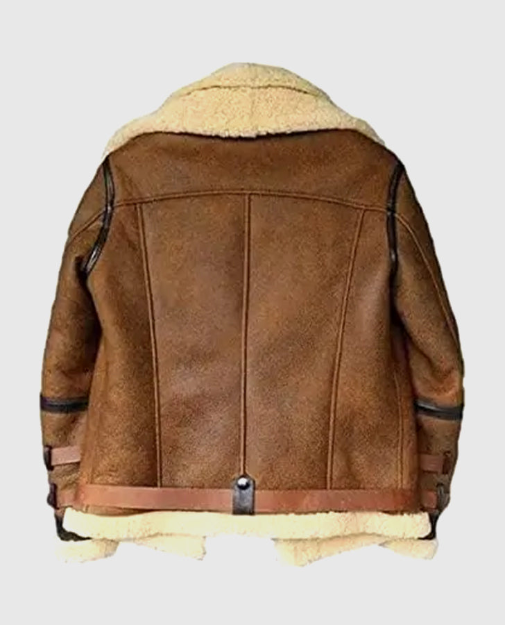 Men's B3 Cockpit Pilot Brown Leather Shearling Jacket - back view