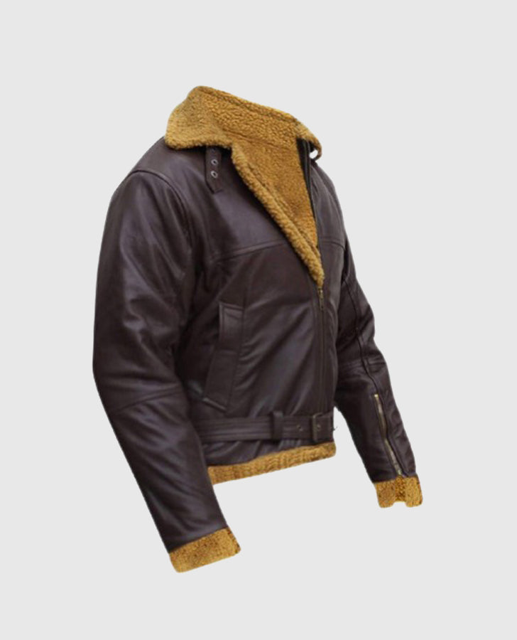 Men's B3 Flying Aviator Pilot Shearling Brown Leather Jacket - back view
