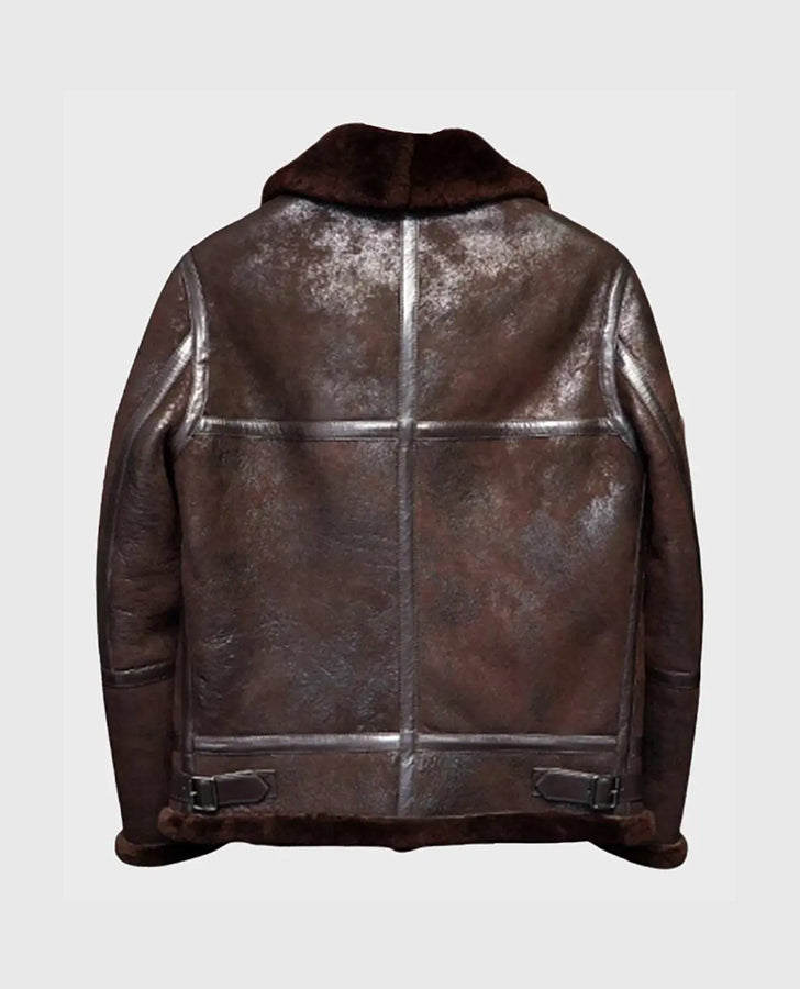 Men's B3 Flying Aviator Pilot Shearling Brown Leather Jacket - back view