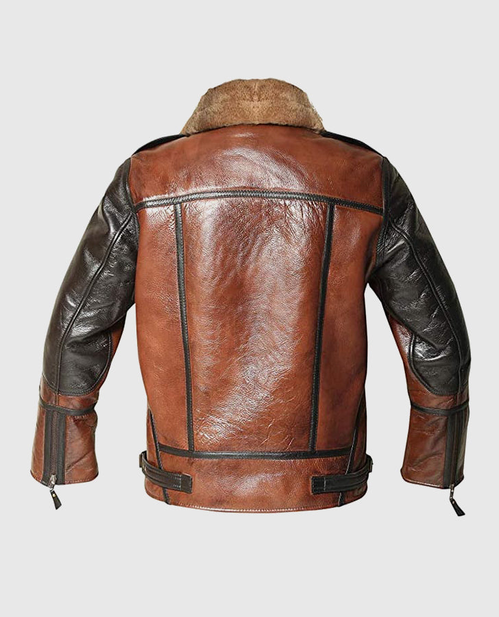 Men's B3 Shearling Aviator Distressed Leather Jacket - back view