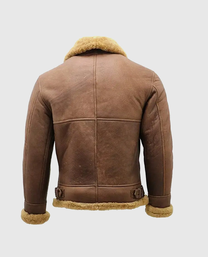 Men's B3 Shearling Flying Brown Aviator Leather Jacket - back view