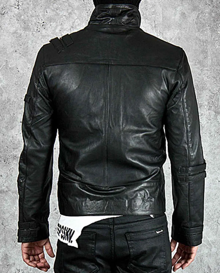Bad Michael Jackson Black Leather Jacket for Men – Premium Outerwear - collar and zip close-up