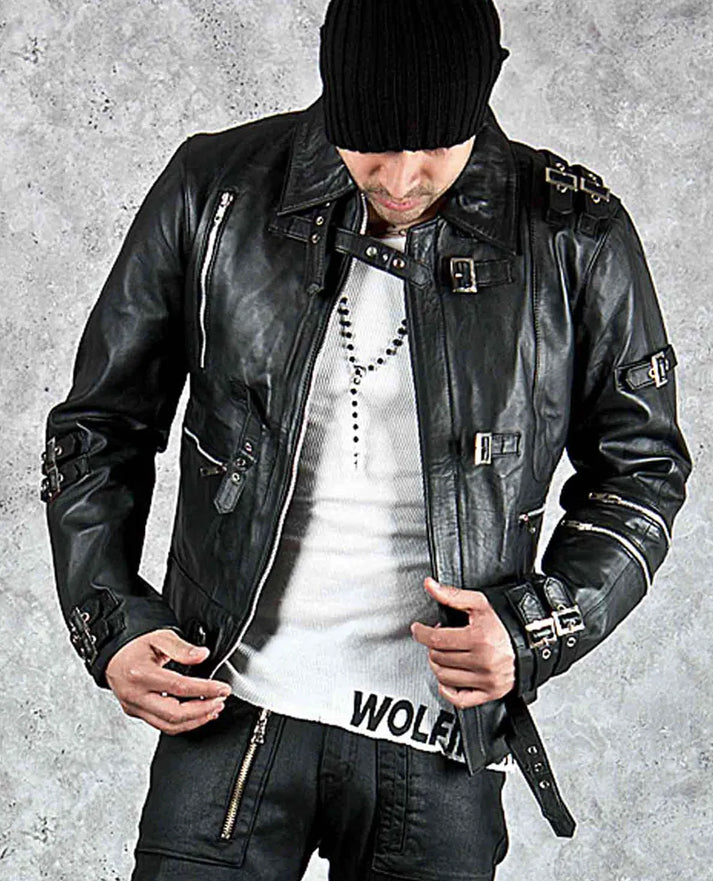 Bad Michael Jackson Black Leather Jacket for Men – Premium Outerwear - front view