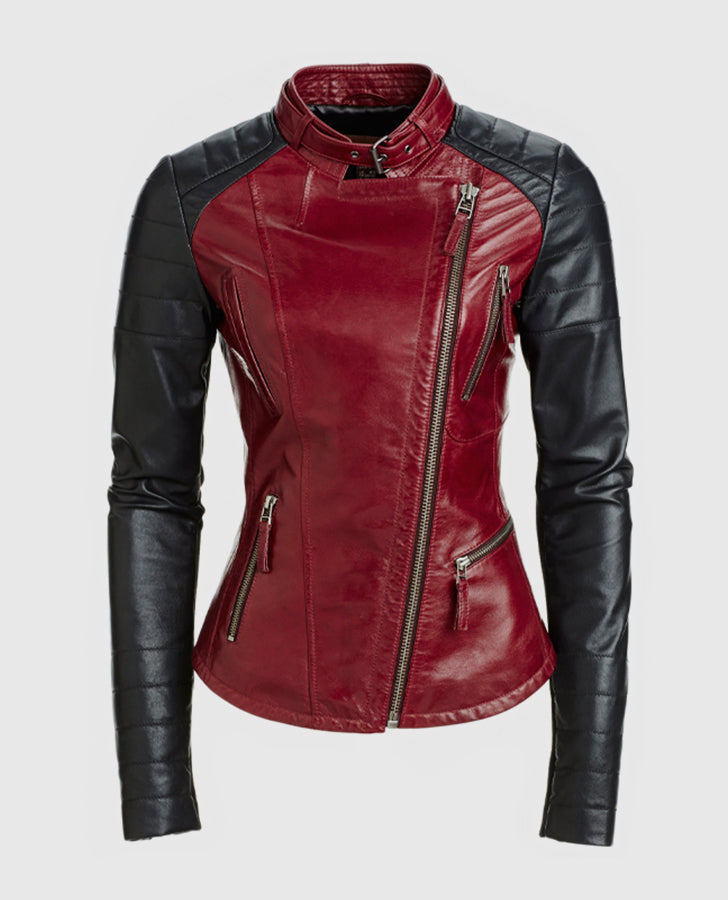 Beauty and the Beast Kristin Kreuk Red Biker Leather Jacket for Women - back view