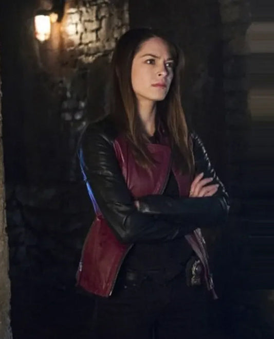 Beauty and the Beast Kristin Kreuk Red Biker Leather Jacket for Women - front view