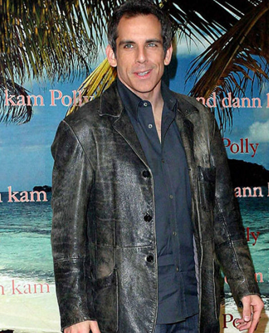 Ben Stiller Black Leather Blazer for Men – Custom Fit - front view