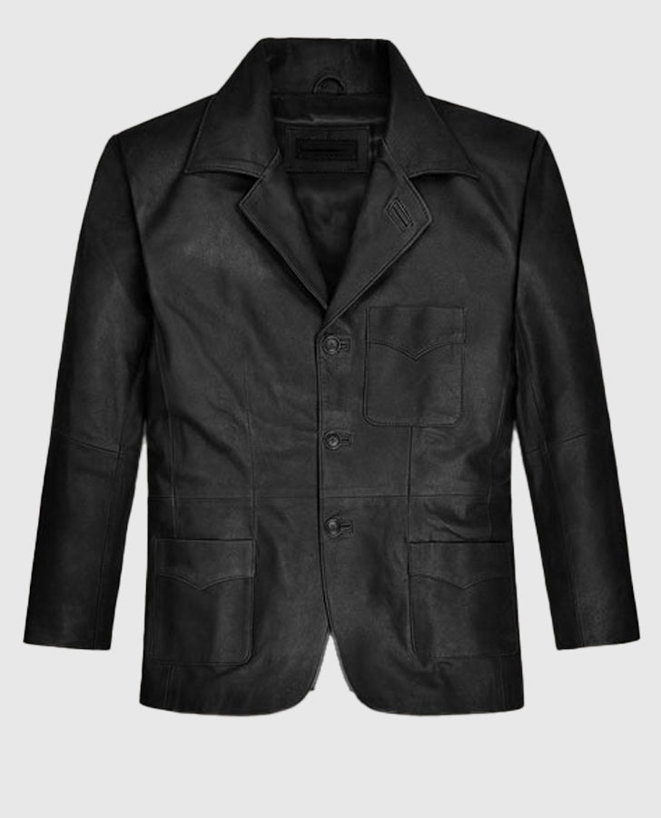 Ben Stiller Black Leather Blazer for Men – Custom Fit - back view