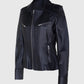 Biker Trend Women's Black Leather Jacket – Custom Fit - front view