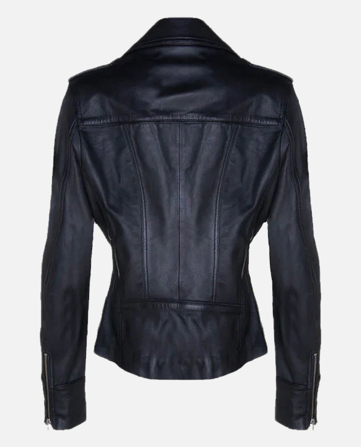 Biker Trend Women's Black Leather Jacket – Custom Fit - back view
