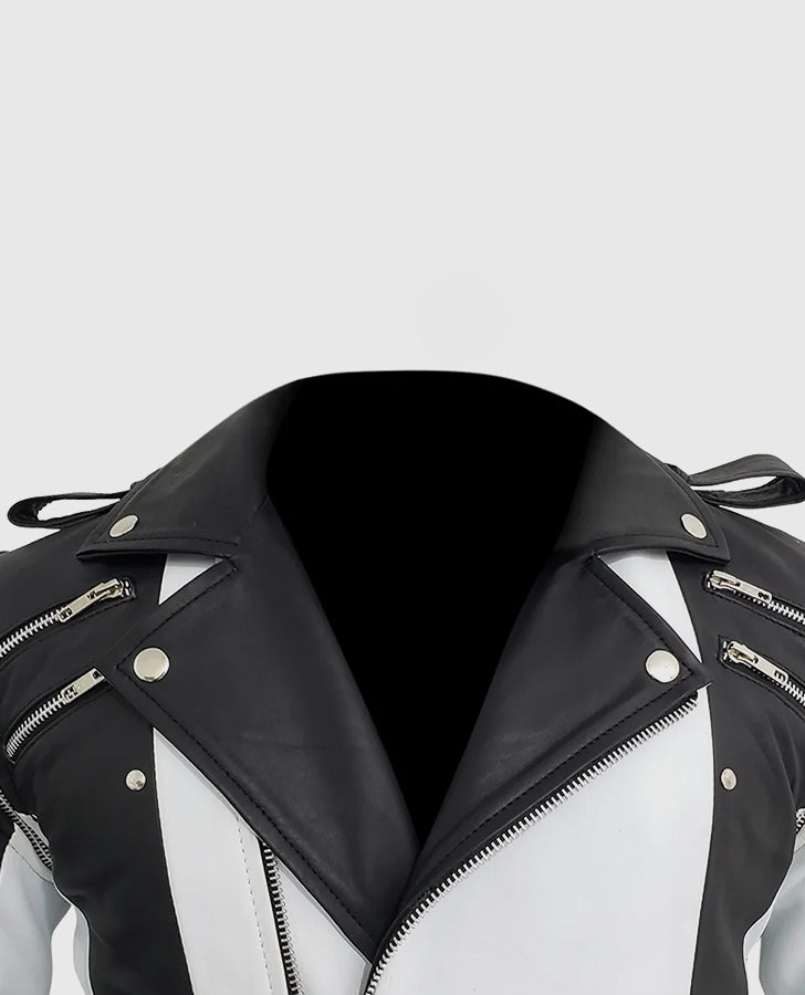 Michael Jackson White & Black Leather Jacket for Men - detail view