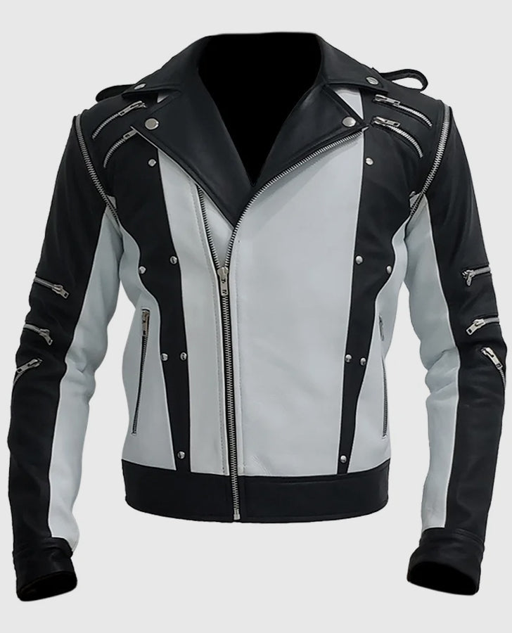 Michael Jackson White & Black Leather Jacket for Men - back view