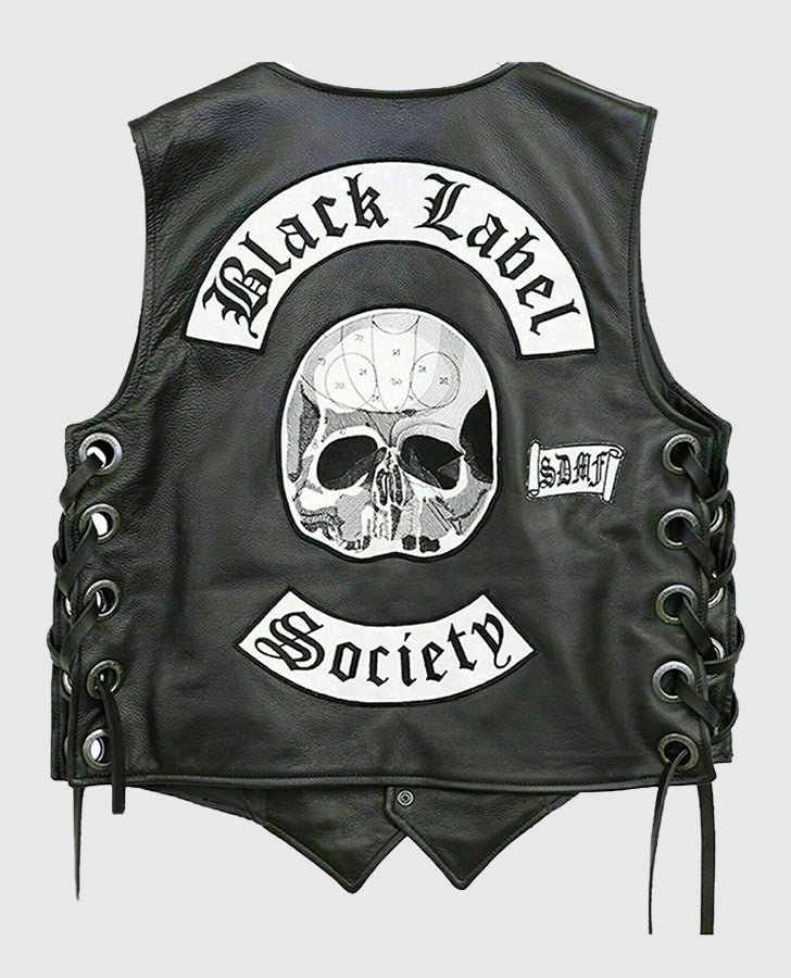 Men's Black Label Society Doom Leather Biker Vest – Custom Fit - back view