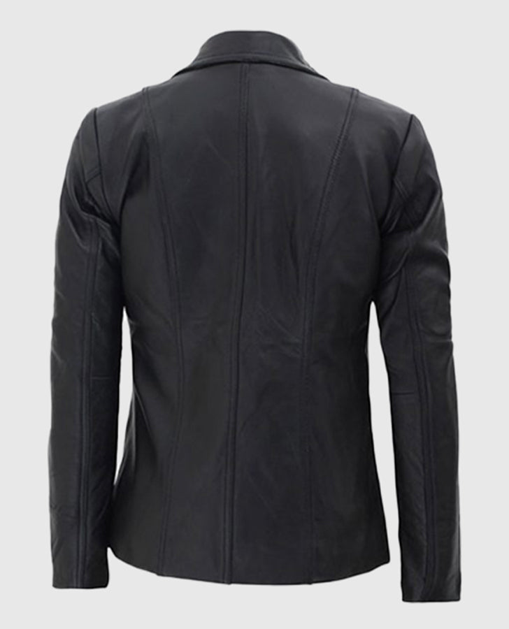 Women's Black Leather Blazer – Premium Outerwear – Custom Fit - back view