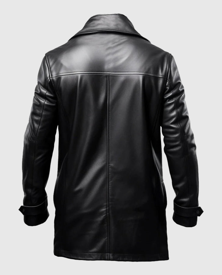 Men's Black Leather Car Style Coat – Custom Fit | Genuine Leather - back view