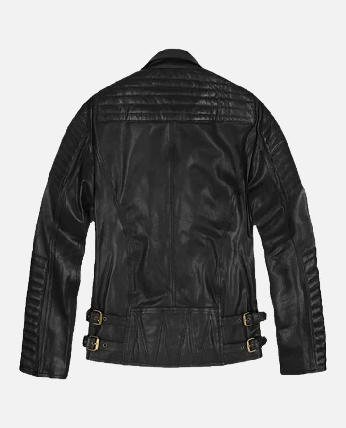 Men's Black Motorcycle Leather Jacket – Custom Fit - back view