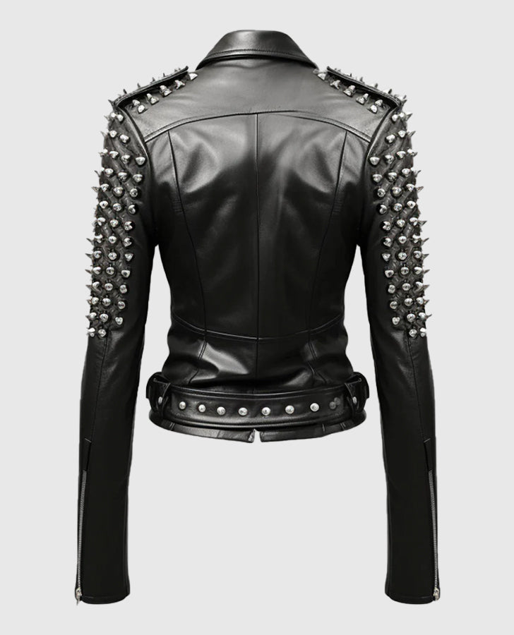 Women's Black Stud Biker Leather Jacket – Custom Fit - back view