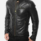 Halloween Black Wings Printed Black Leather Jacket for Men - back view