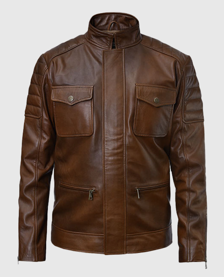 Boss Level Frank Grillo (Roy Pulver) Brown Leather Jacket for Men - back view