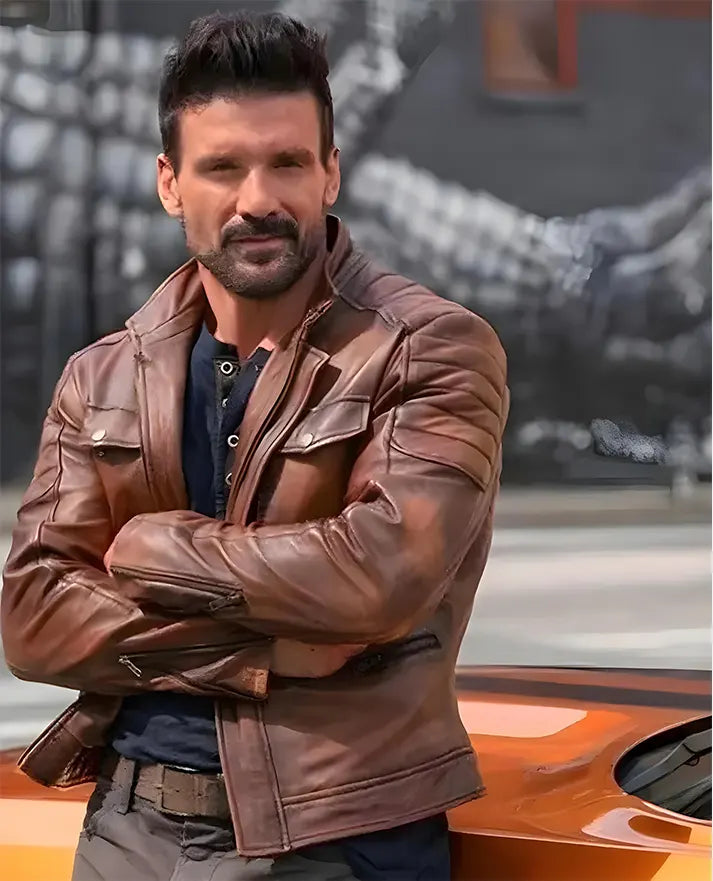 Boss Level Frank Grillo (Roy Pulver) Brown Leather Jacket for Men - front view